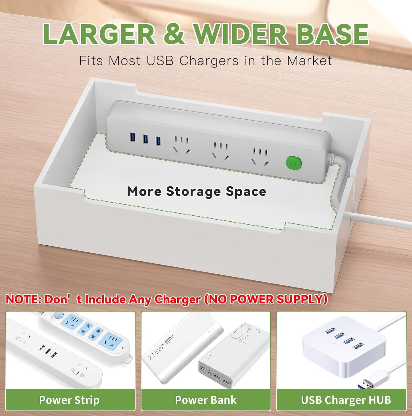 Pezin & Hulin Bamboo Charging Station-White (No USB Charger and Cables) | Electronic Devices Organizer for Multiple Devices Charger Such As Cell Phone, Tablet, Watch and More