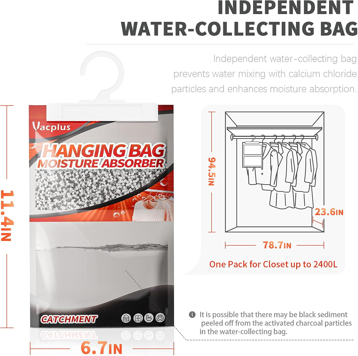 Vacplus Moisture Absorber, 9.8 OZ Hanging, Strong Absorption, Charcoal