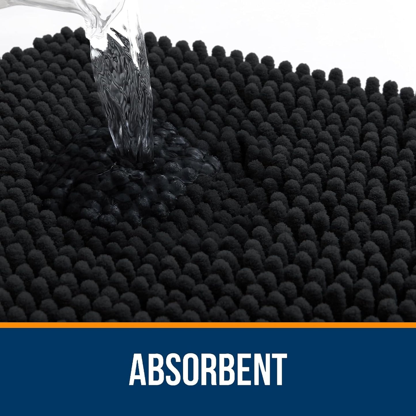 OLANLY Bathroom Rugs 36x24, Extra Soft Absorbent Chenille Bath Rugs, Rubber Backing Quick Dry, Machine Washable Bath Mats for Bathroom Floor, Tub and Shower, Home Decor Accessories, Black