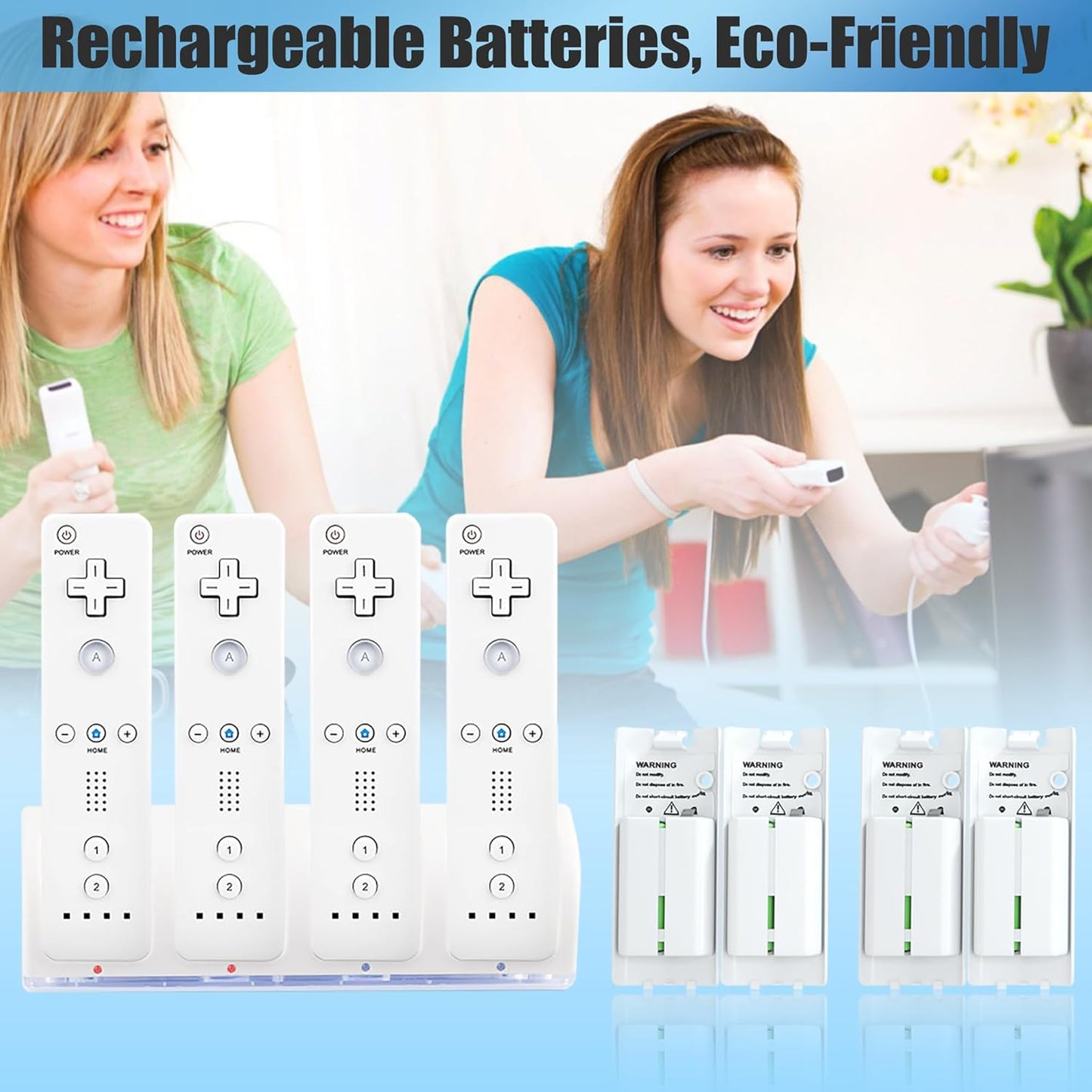 4-in-1 Charging Station for Wii&Wii U Remote Controller,Charger with 4 Rechargeable Battery Packs (4 Port Charging Station+4 pcs 2800mAh Replacement Batteries+USB Cable),Remote Not Included