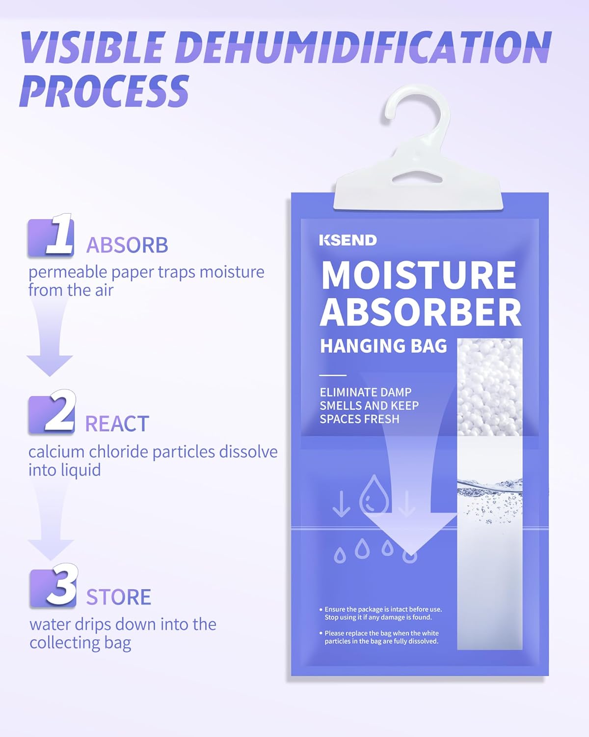 Ksend Moisture Absorbers 10 Pack, 9.8 Oz Compact Dehumidifier Bags & Packs, Moisture Hanging Bag, Humidity Absorbers, Closet Deodorizer Against Musty Odors, 11.8'' x 6.3''