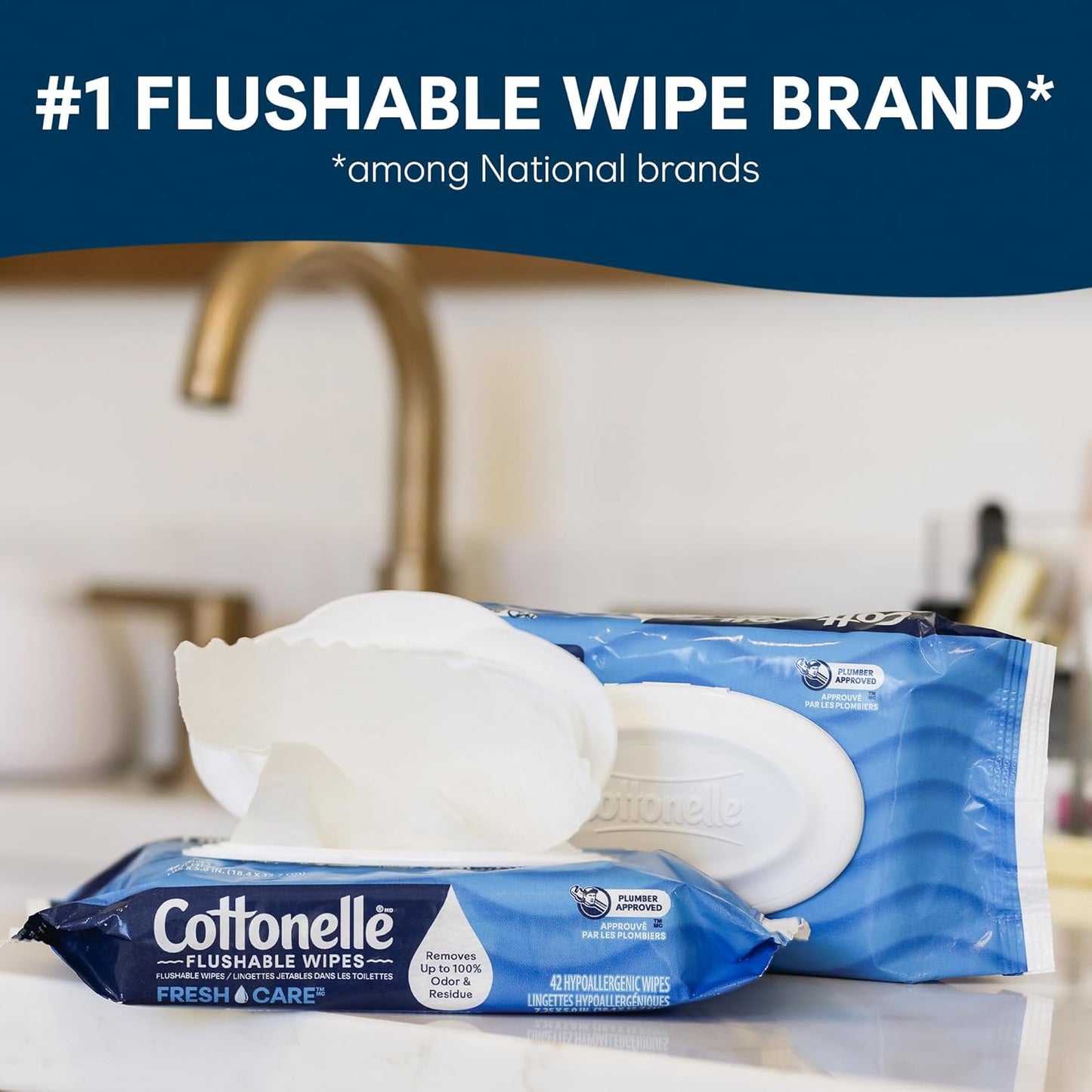 Cottonelle Fresh Care Flushable Wet Wipes, Adult Wet Wipes, 2 Refill Packs, 168 Wipes Per Pack (336 Total), Packaging May Vary
