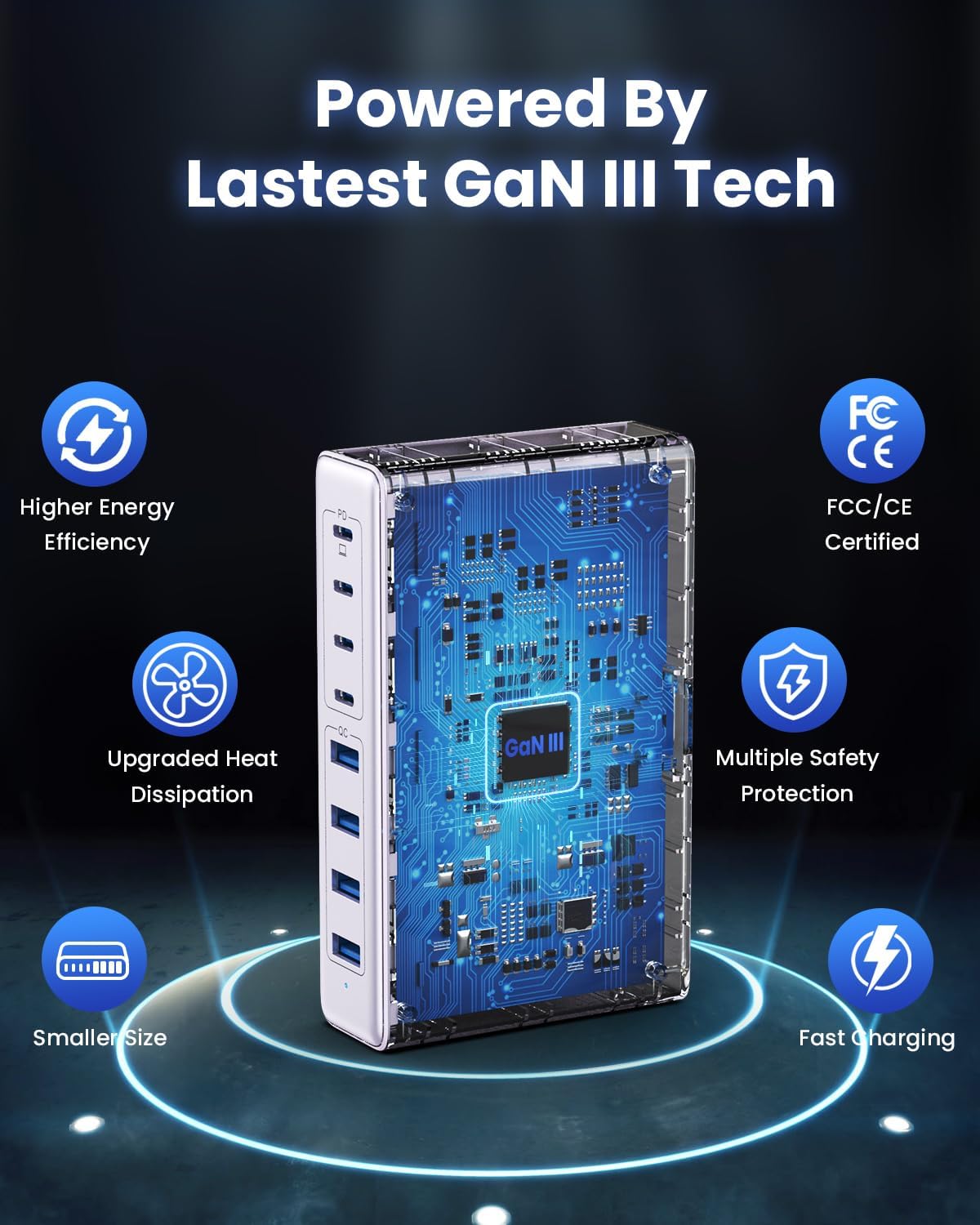 USB C Charger 200W USB C Charger Block,Upgraded GaN III 8-Port Fast Charging Station Hub,PD 65W Laptop Charging Adapter Compatible with MacBook Pro/Air,DELL,Steam Deck,iPhone 16/15/14,Galaxy S23/22