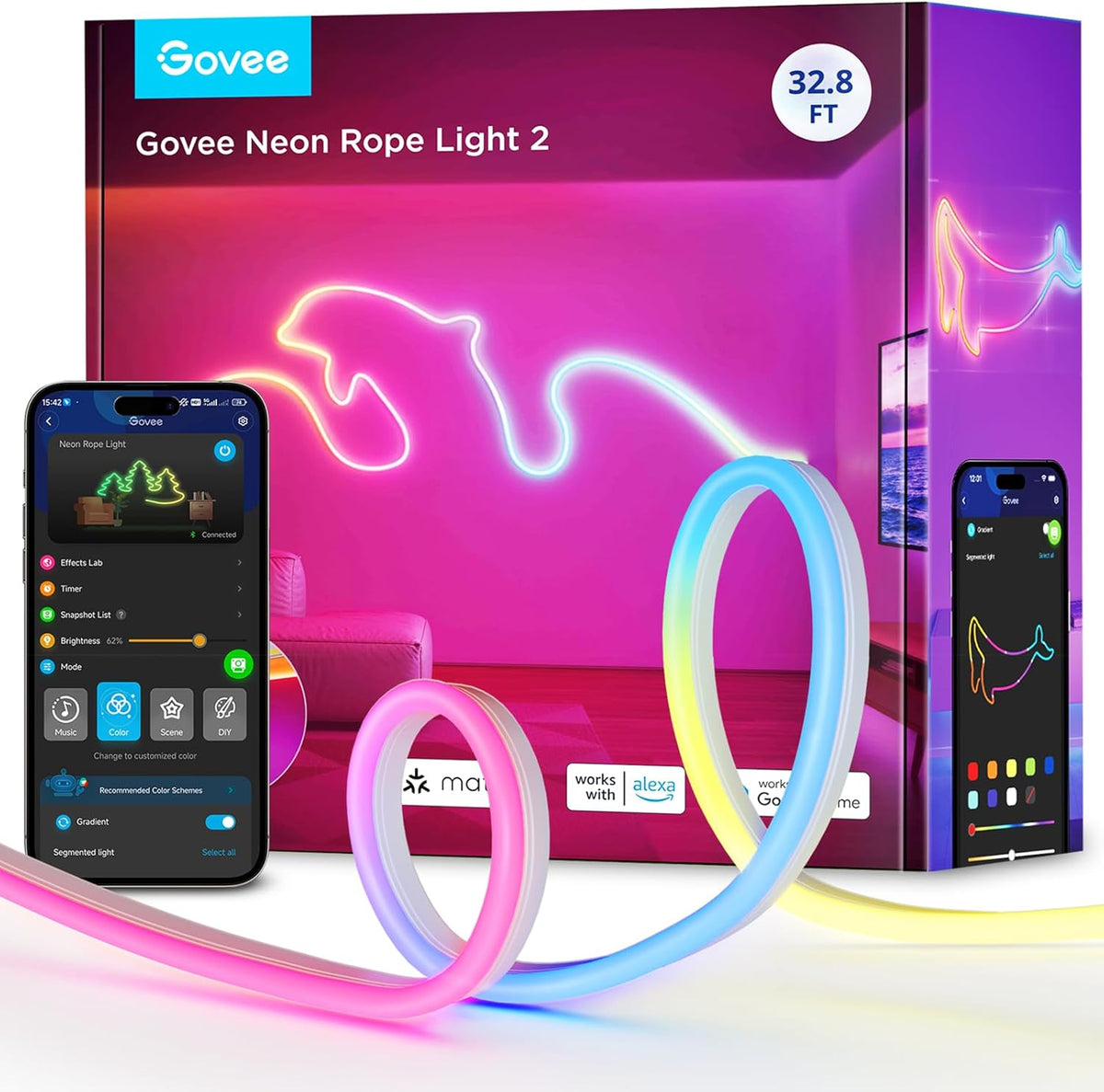 Govee RGBIC Neon Lights 32.8ft Works with Matter, Alexa, Google Assistant