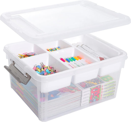 Citylife 17 QT Plastic Storage Box with Removable Tray Craft Organizers and Storage Clear Storage Container for Organizing Bead, Tool, Sewing, Playdoh,Coloring Books