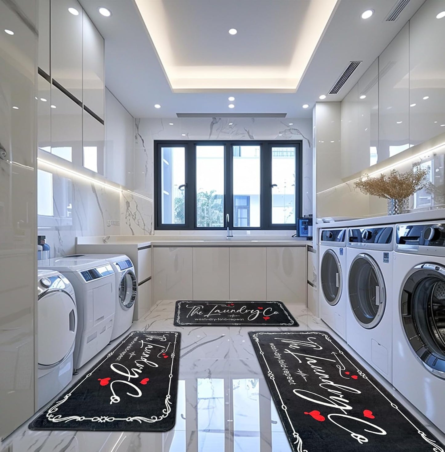Laundry Room Rug Runner, 20" X 47" Laundry Organization Waterproof Non Slip Mat Text Design Rug Machine Washable Large Bathroom Rugs Stylish Versatile Laundry Room Rugs Decor