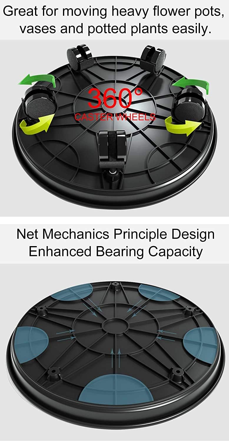 2 Pack 13" Black Plant Caddy Round Movable Planter with Easy Moving Caster Wheels Dolly Trolley Tray Pallet Outdoor Indoor Tree Flower Stand Planter