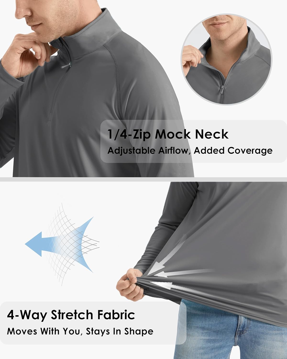 Boladeci Men's UPF 50+ Sun Shirts 1/4 Zip Long Sleeve SPF UV Protection Lightweight Quick Dry Quarter Zip Golf Shirts
