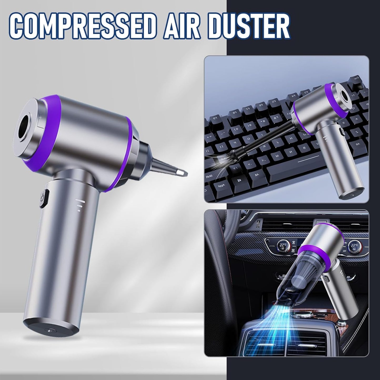 houscly Car Vacuum Portable Cordless 20000PA High Power 4-in-1 Compressed Air Duster & Air Blower & Pump Hand Held Vacuum with Brushless Motor for Car, Home, Office,Camping Ideal Gifts for Men & Women