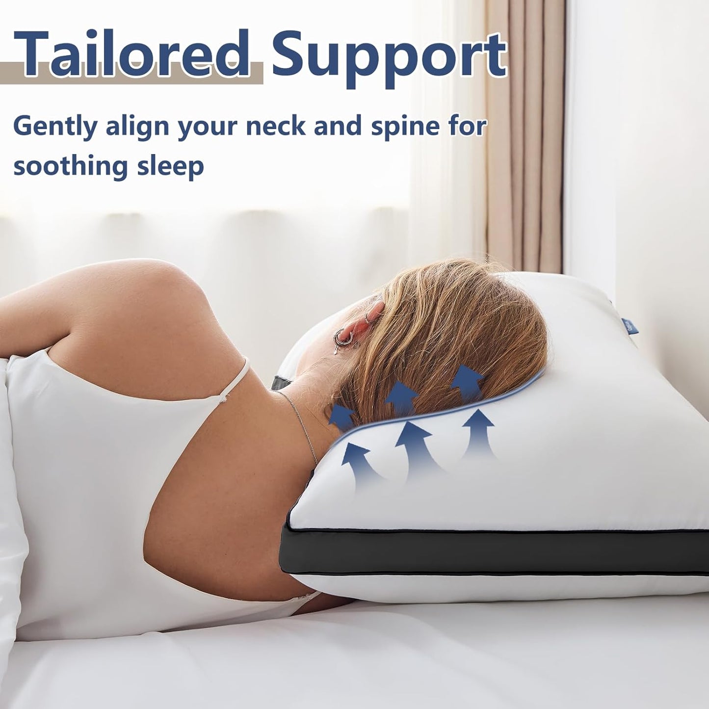 CozyLux Pillows King Size Set of 2, Soft and Supportive 3D Down Alternative Bed Pillow for Sleeping 2 Pack Black, Luxury Hotel Quality Gusseted Bedding Pillows for Back, Stomach or Side Sleepers 18x34