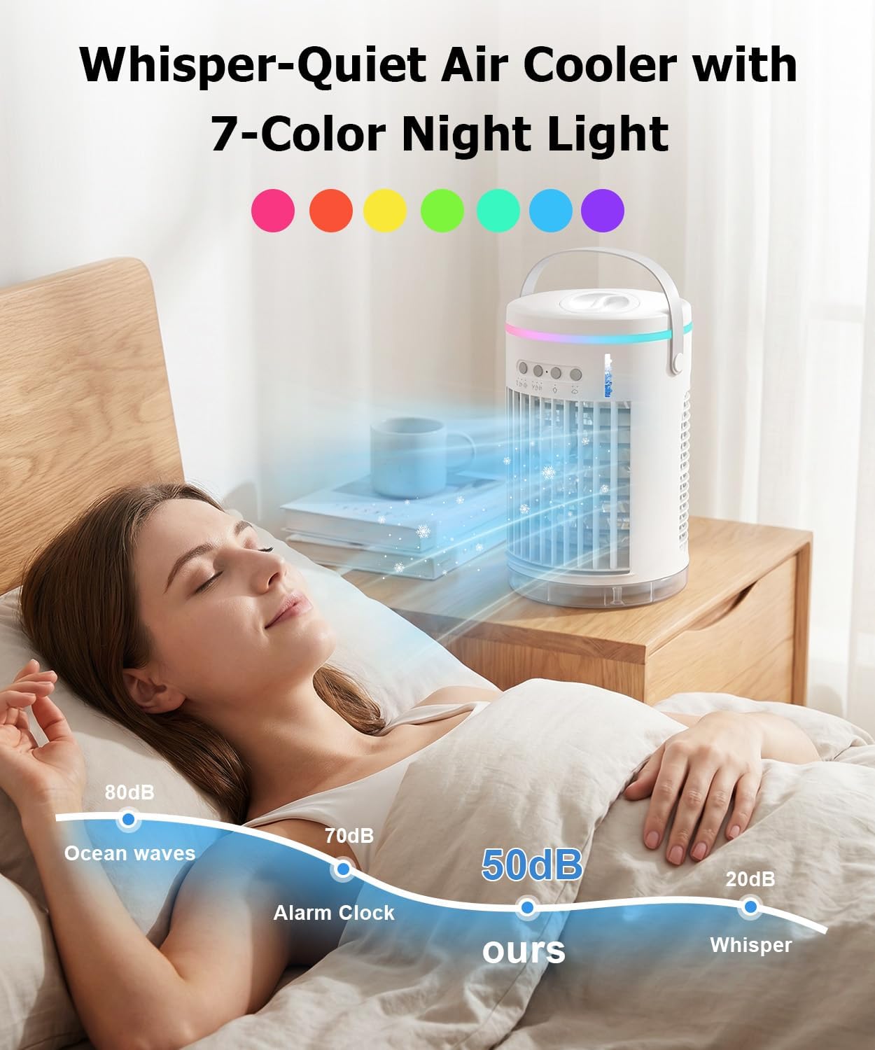 Portable Air Conditioners,4-in-1 Portable Fan，1400ml Mini Air Conditioner Air Cooler Fan with 3 Speeds & 1-4H Timer, Cooling Fans That Blow Cold Air for Bedroom Room Office Desk