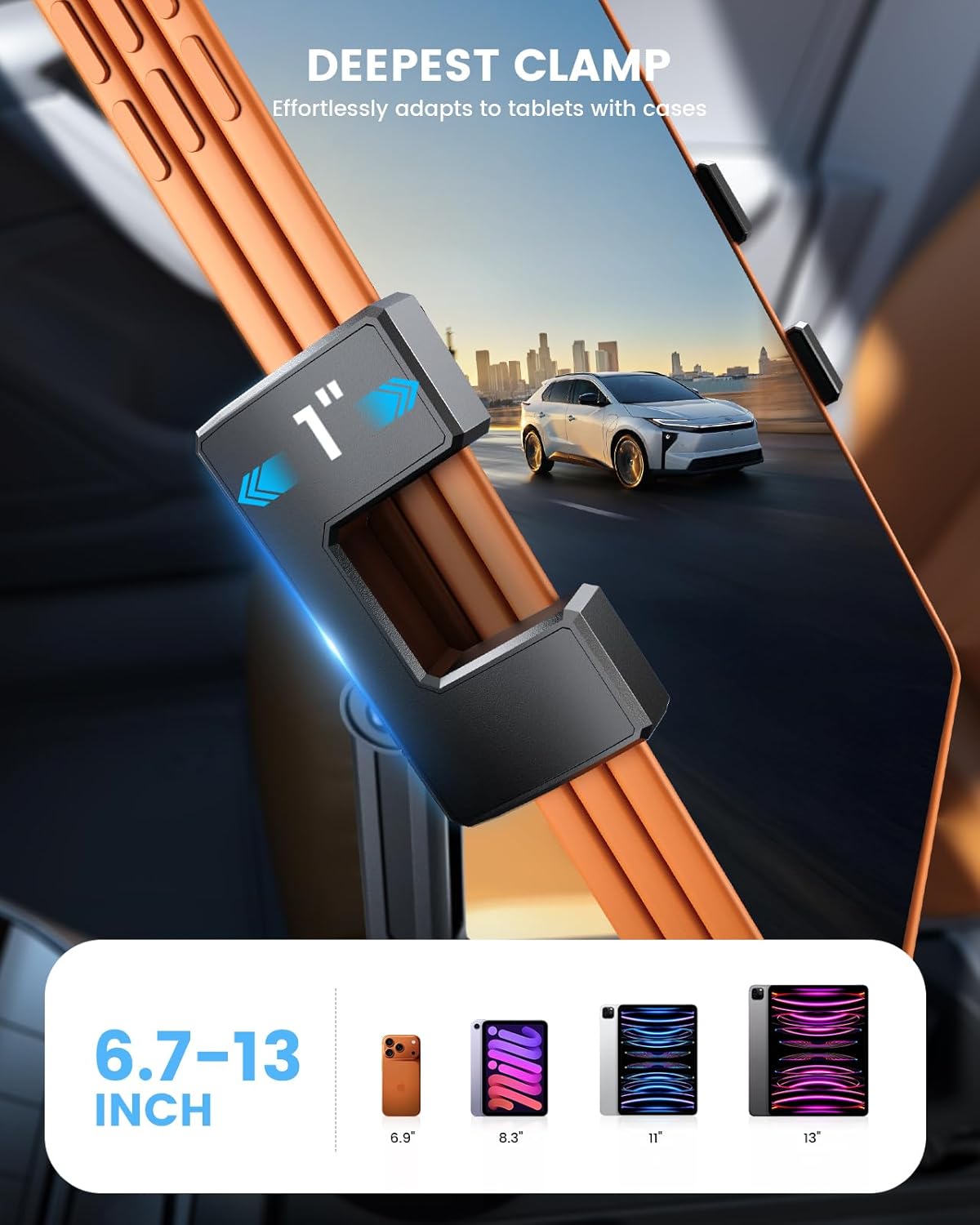 Lamicall Car Cup Tablet Holder - [15" Height Adjustable][ Fast Setup] Cup Holder Phone Holders, Multi Angle Car Mounts as Gifts for 5.2-13" iPad Pro 2025, Air, Mini, iPhone 17e, Car Accessories