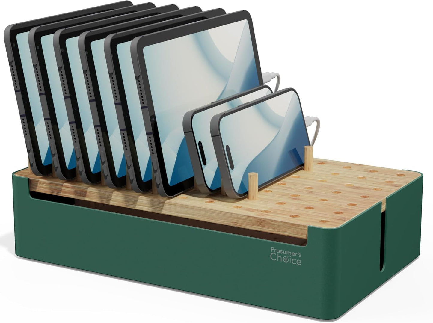 Prosumer's Choice Bamboo Charging Station for Multiple Devices - Wood Device Dock, Organizer Suitable Apple & Android Cell Phone, Tablet, iPad Cables Not Included, Metal & Bamboo Black