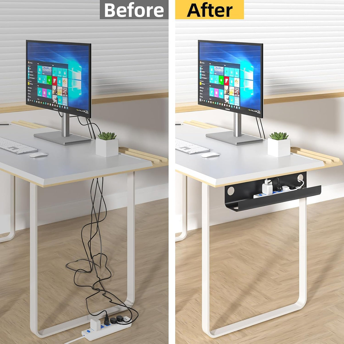 Yecaye 2 Pack Cable Management Under Desk, 31.5 in, Black