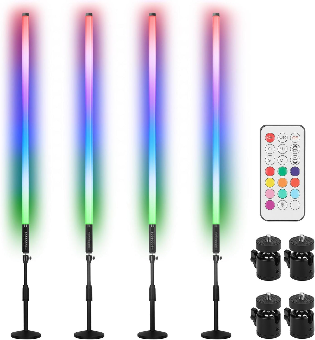 DJ Tube Lights with Stand 4ft 5000mah Rechargeable RGB Light Bar Synchronous Working LED Video Light Stick Photo Booth Disco Stage Wedding Event Decorative Lighting 4 Pack