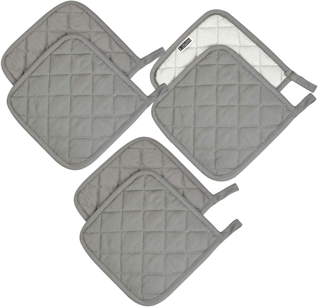 6 Pack Potholders Kitchen Pot Holders Set,Cotton Pot Holders for Kitchen 7 inch hot Pads,Heat Resistant Hot Pads for Cooking and Baking Dark Grey