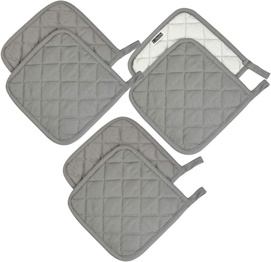6 Pack Potholders Kitchen Pot Holders Set,Cotton Pot Holders for Kitchen 7 inch hot Pads,Heat Resistant Hot Pads for Cooking and Baking Dark Grey