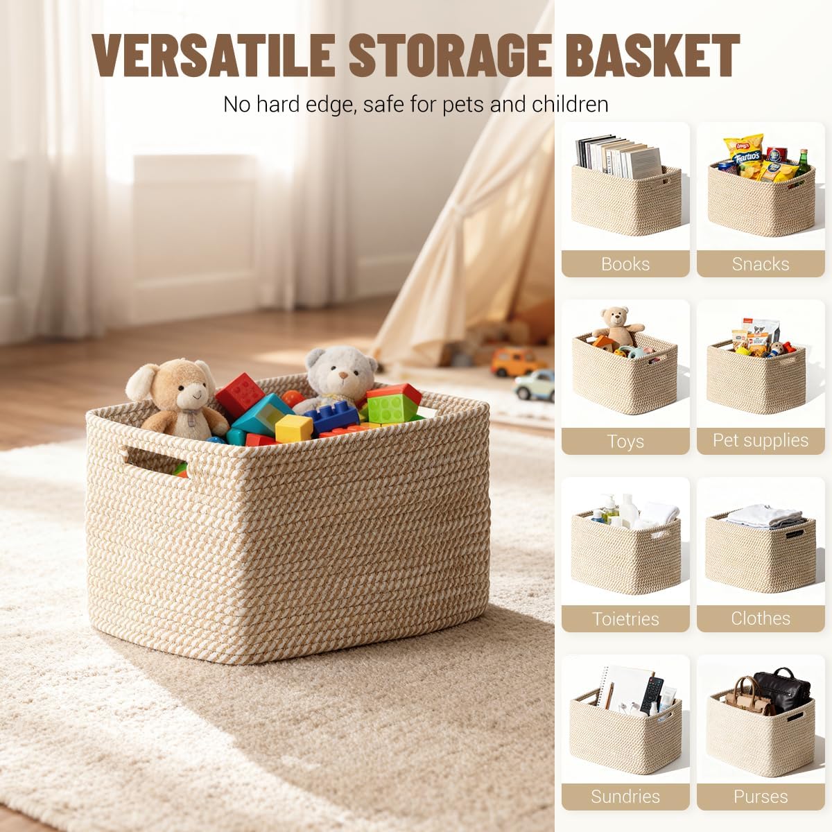 5 Pack Woven Storage Baskets, Decorative Storage Bins for Organizing