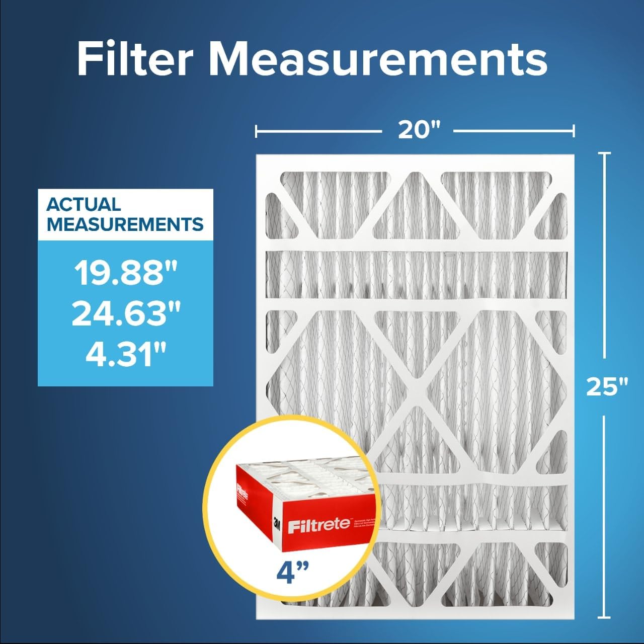 Filtrete 20x25x4 Air Filter MERV 11, MPR 1000 Micro Allergen Defense 2-Pack, Fits Honeywell & AprilAire, AC Furnace HVAC Filters for Home, Pleated Electrostatic (Actual Size 19.88 x 24.63 x 4.31 in)