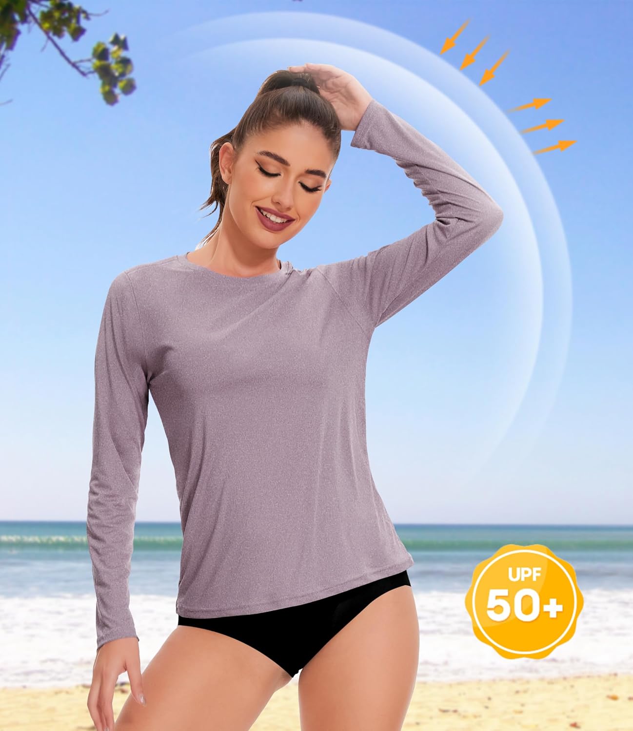 Kinglaman 6 Pack Women's Long Sleeve Workout Dry Fit Shirts, UPF 50+ Rash Guard SPF UV Sun Protection Swim Tee Shirts