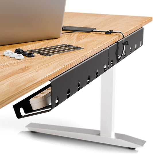 PAMO Cable Management Under Desk, Set of 3 - Black | Easy under-table mounting keeps cables organized, includes 10 cable ties for a clean and tidy office or home workspace.