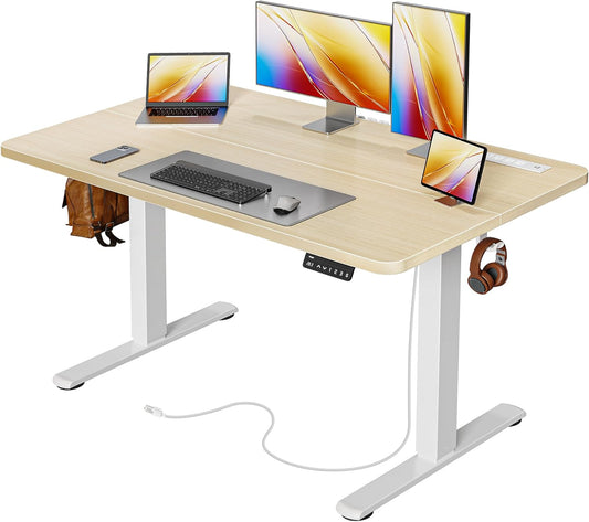 Huuger Electric Standing Desk with Power Outlets and USB-C Port, 47 X 24 Inch Height Adjustable Desk, Sit Stand Desk for Home Office, Computer & Gaming Desk with 4 Presets, Stable Steel Frame, Marple