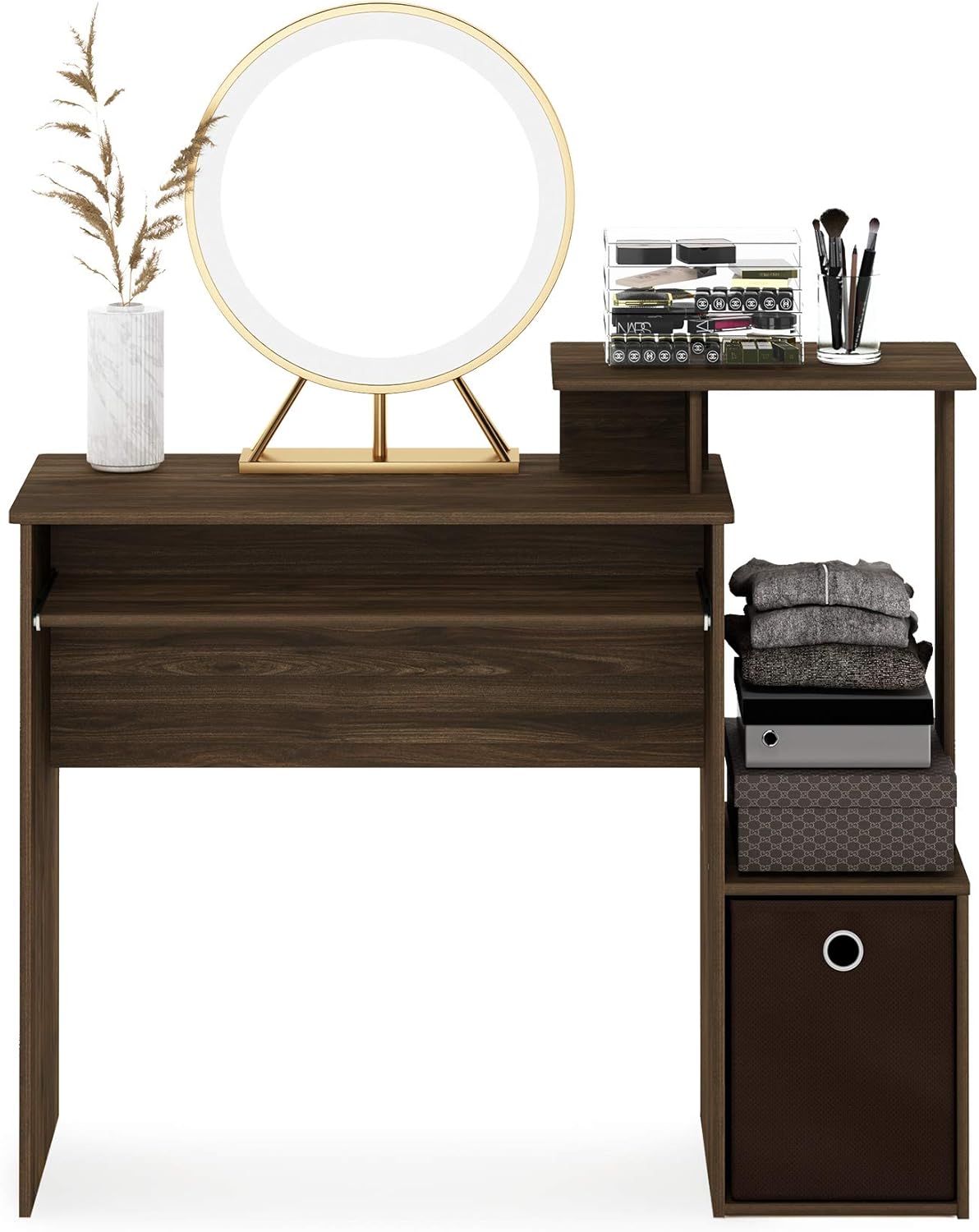 Furinno Econ Multipurpose Home Office Computer Writing Desk, Columbia Walnut/Dark Brown, 15.8"D x 39.4"W x 34.09"H