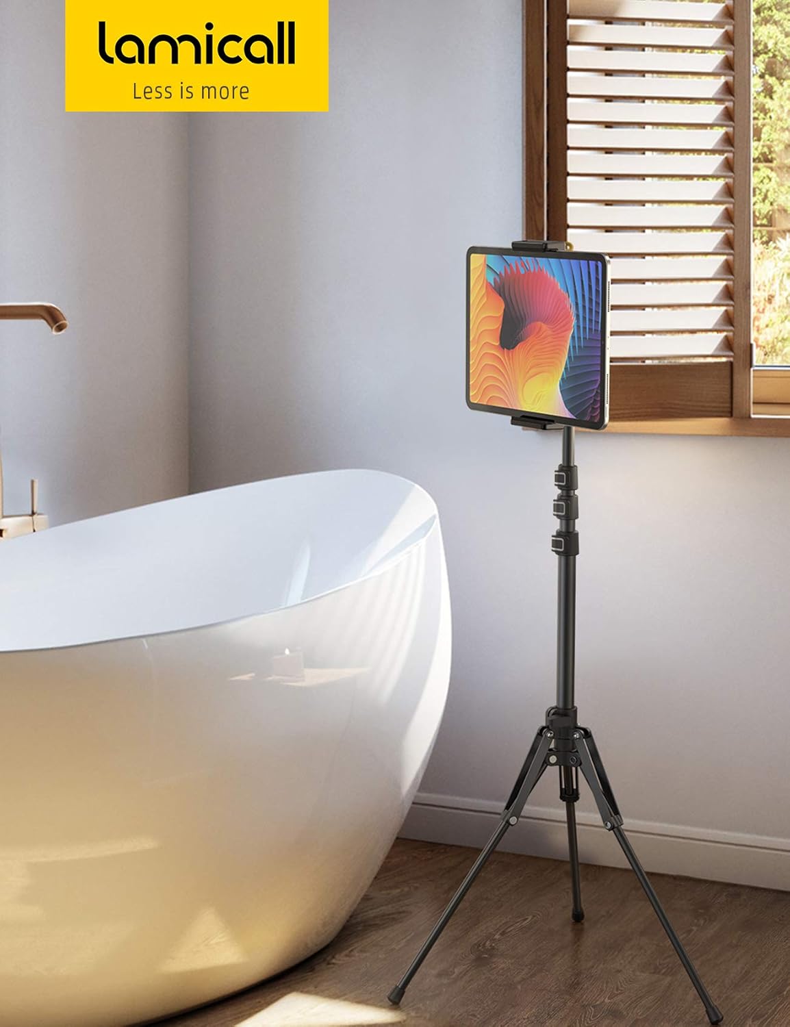 Lamicall Tablet Floor Tripod Stand - 64.9" Tablet Holder Mount with Adjustable Height for Watching, Bluetooth Remote, for 4.7-13" iPad Pro 12.9 11 10.5 Mini, Air, iPhone, Galaxy Tabs