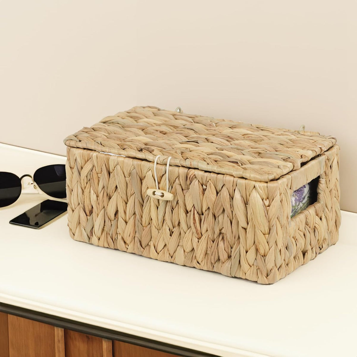 ORDELITE Water Hyacinth Wicker Storage Basket with Lid, Small