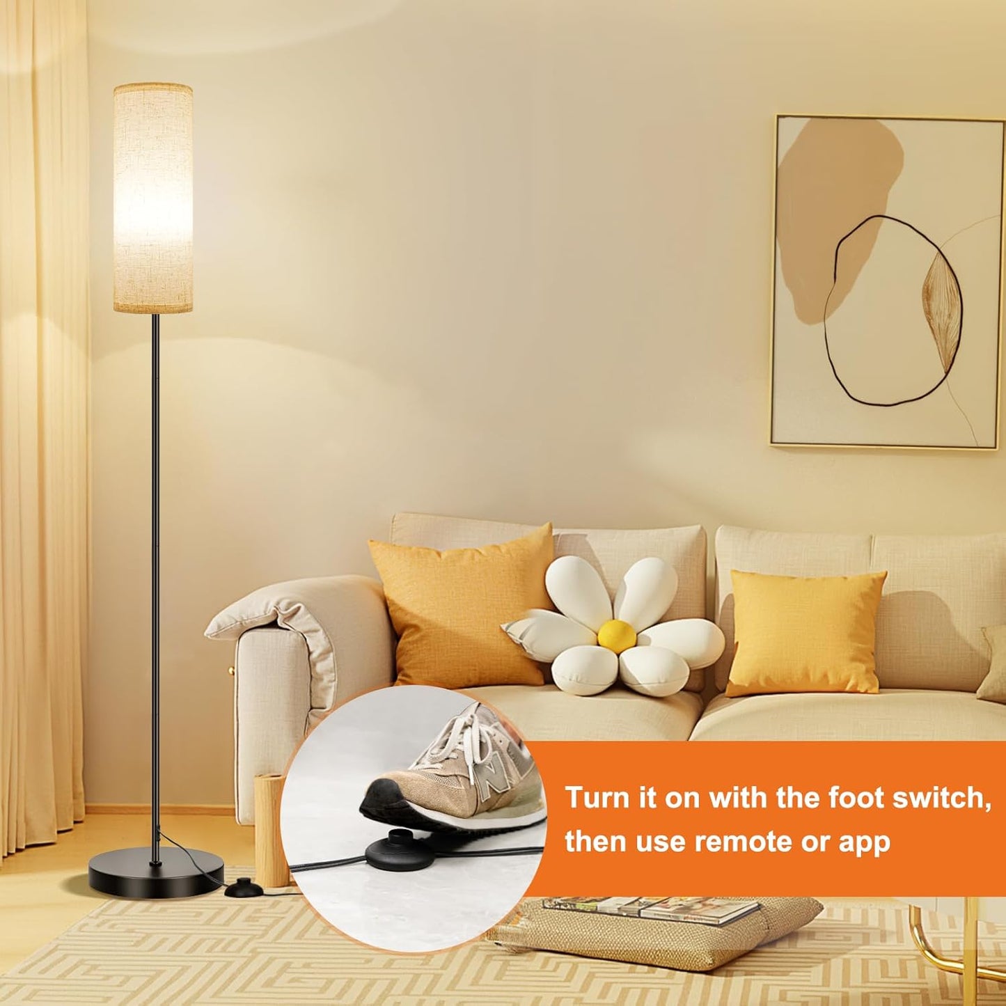 FRIDEKO HOME Floor Lamp, 9W 800LM Color Changing Smart Lamp with Music Sync, App & Remote Control, Adjustable Brightness & Color Temperature Standing Light for Living Room Bedroom Gaming, Beige Shade