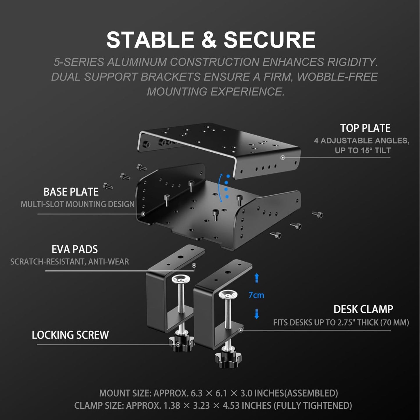 PXN Z9 Sim Racing Wheel Desk Clamp, Rigid Aluminum Racing Wheel Mount with 4-Angle Adjustment for Desk-Based Sim Racing Setups