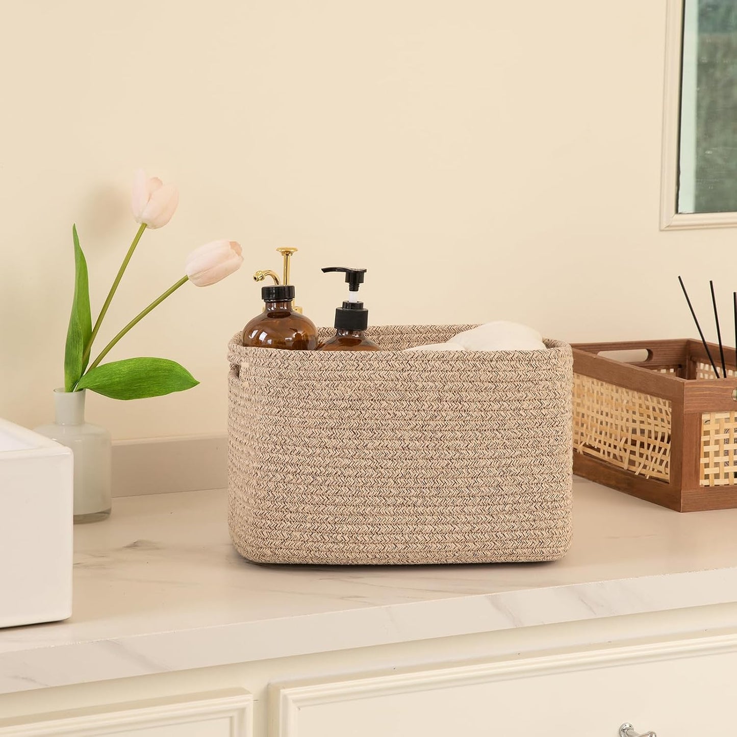 OIAHOMY 4 Pack Storage Baskets for Organizing 24L Cube Storage Bins Brown