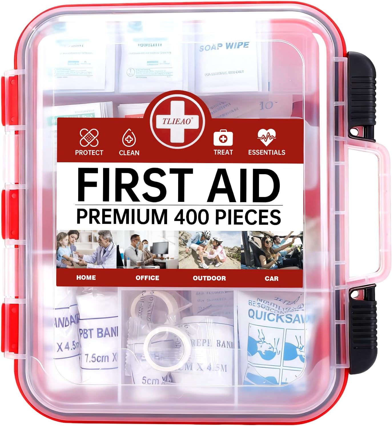 400 Pieces All-Purpose First Aid Kit - Organized Dual-Layer Wall - Professional Medical Kit for Home, Car, Camping, Travel, Office, Outdoor, Business & Sports