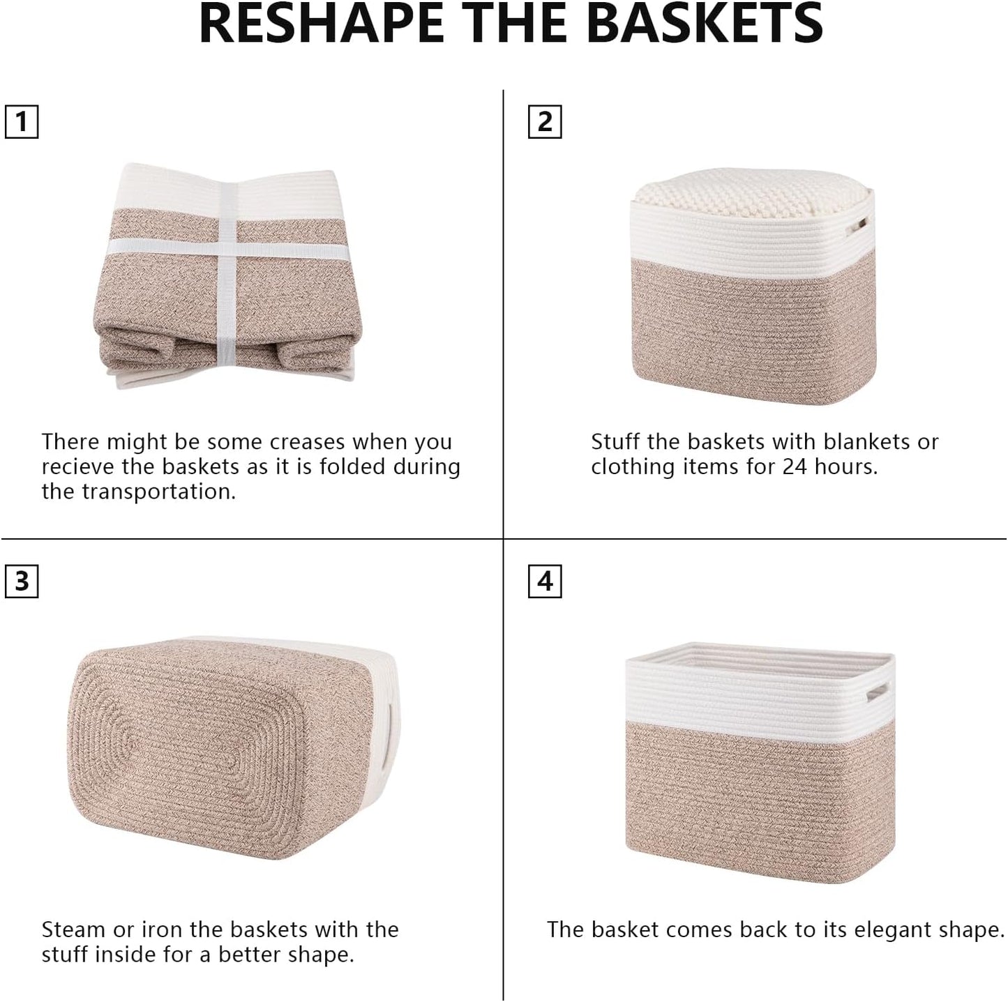 OIAHOMY 2 PACK Tall Storage baskets 30L Blanket Basket Living Room Brown | Large Collapsible Storage Bins Narrow Basket Baskets for Closet Organization Storage Baskets for Shelves Toy Storage Basket