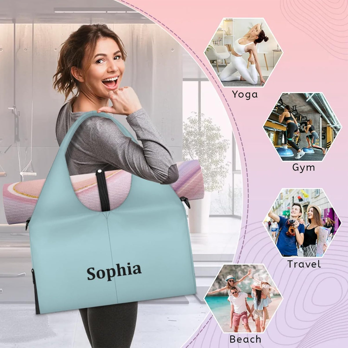 Yoga-Bag Small-Gym-Bag for Women Personalized Beige Yoga-Mat-Bag with Shoe Compartment Gym Accessories for Women