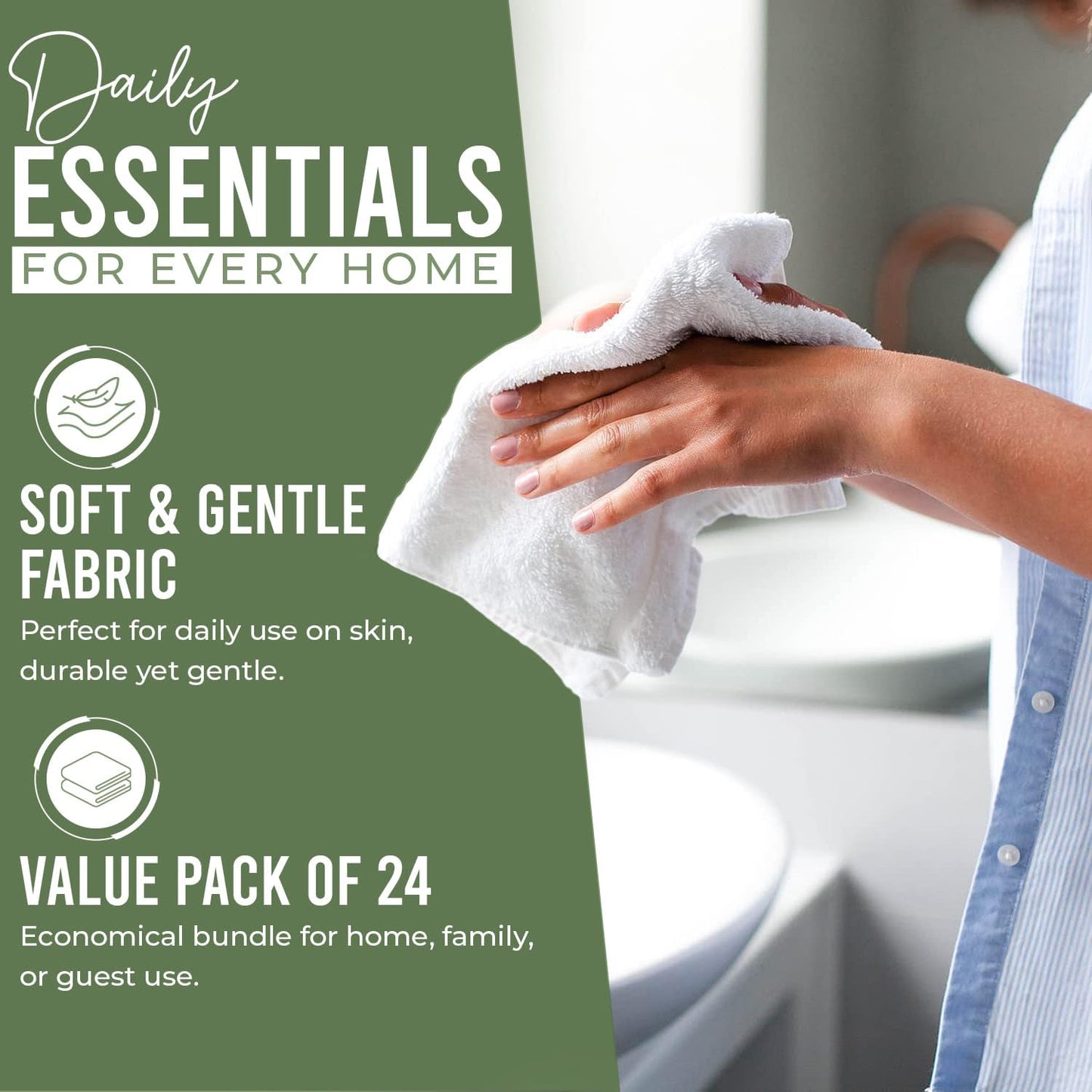 DAN RIVER 24 Pack Wash Cloths for Showering [12x12] - 100% Cotton Washcloths Premium Quality Flannel Face Cloths for Bathroom, Highly Absorbent and Soft Feel Wash Clothes, Assortment 5