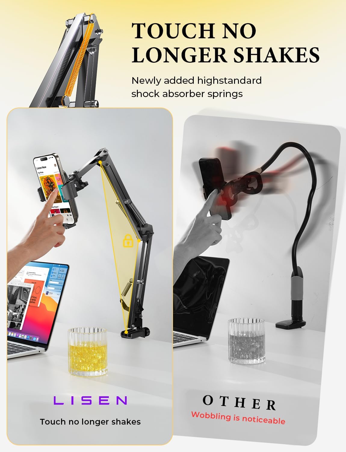 LISEN Gooseneck Phone Holder for Bed Desk [3rd Upgrade] Cell Phone Stand for Desk Bed Gaming Accessories,Gifts for Men Mom Senior Tech Mount for Recording Filming Laying Down Flexible Magic Arm Clamp