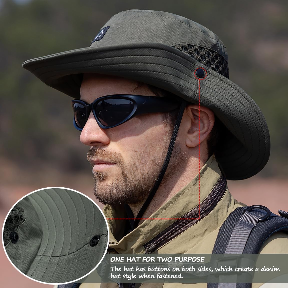 Sireck Fishing Hat, UPF50+ Wide Brim Sun Hat for Men Women, UV Protection Hiking Beach Bucket Hats Summer Safari Hat