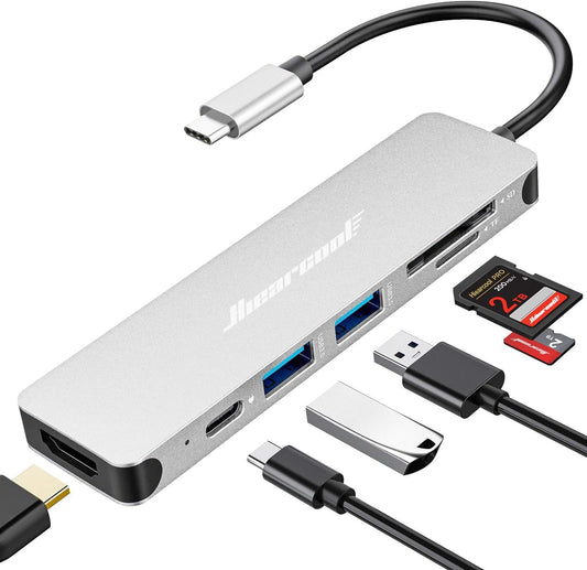 Hiearcool 7-in-1 USB C Hub, USB C Dongle Compatible for MacBook, Silver