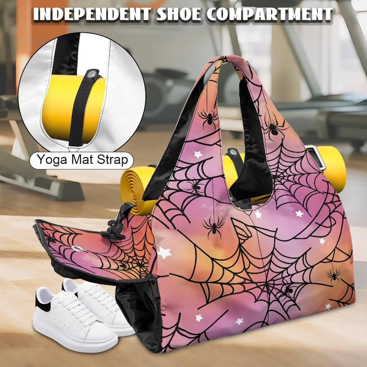 Gym Bag with Yoga Mat Holder Large Tote Bag With Multi Pockets for Women Men Dry Wet Separated Pocket Carryall Yoga Tote Bag for Pilates Travel Workout Office