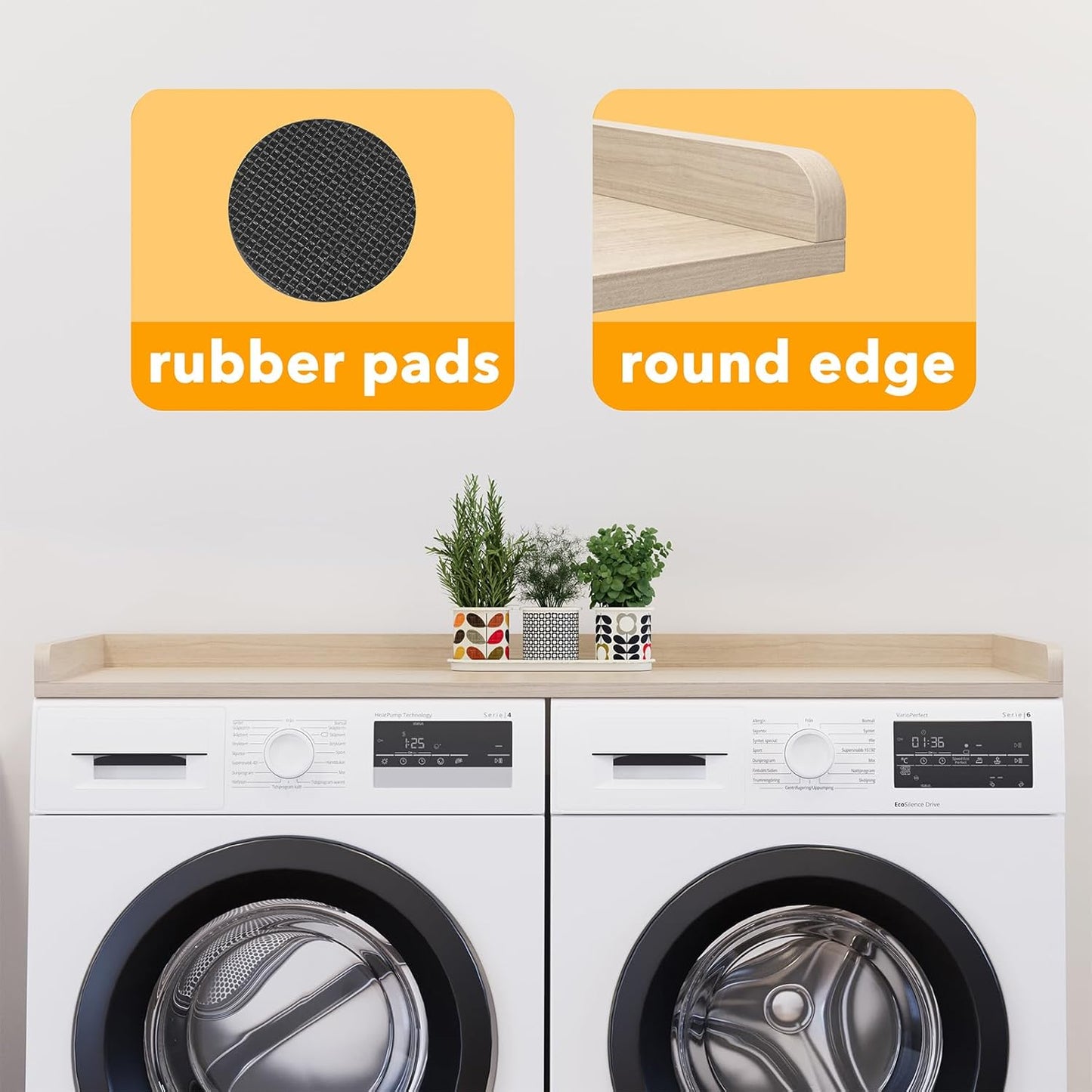 SpaceAid Washer Dryer Countertop, Laundry Wood Shelf Topper with Edge, 54" Width x 27.5" Depth Cover Guard Organizer for Washer and Dryer Laundry Hamper Counter Storage Organization (Oak)