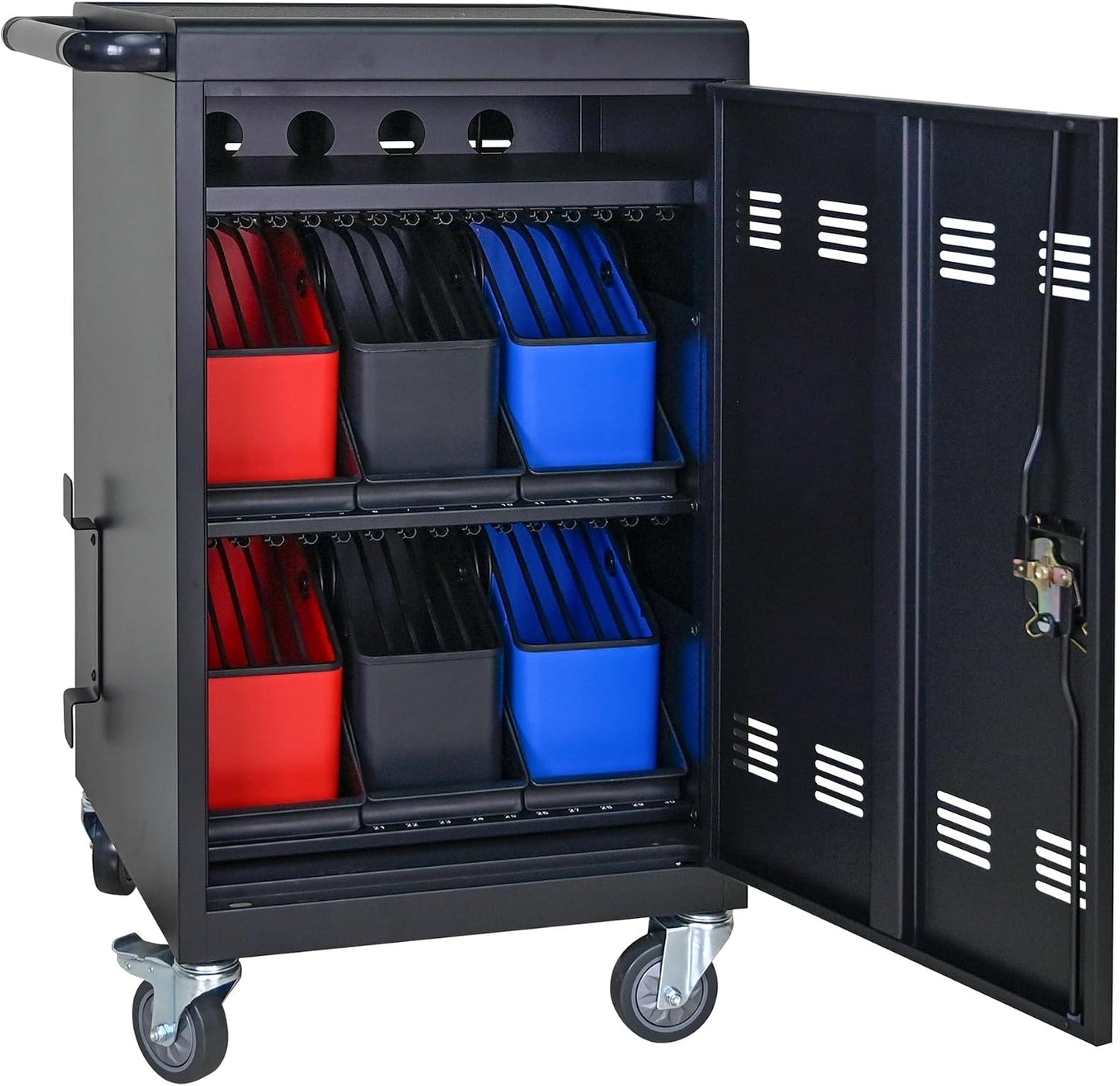30-Device Charging Cart for Laptops, Lock, Black | Laptop Storage, 6×5-Slot Baskets, Cord Management, Access Lock, for iPads/Chromebooks, for School/Business