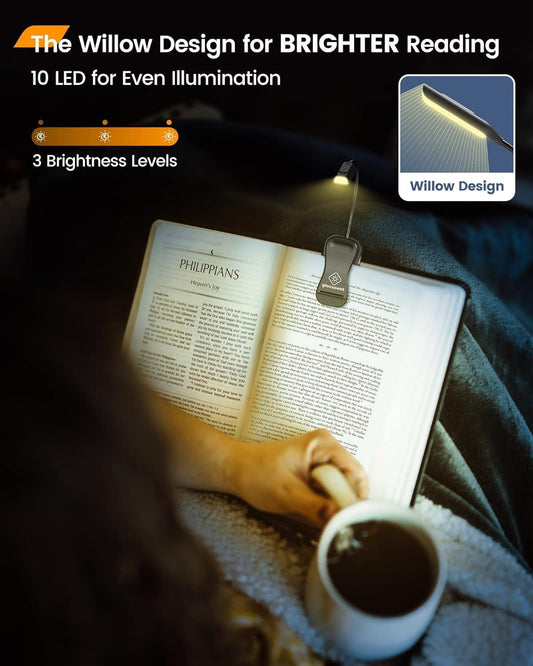 Glocusent Willow Book Light for Reading in Bed, 10 LED Bright Reading Light