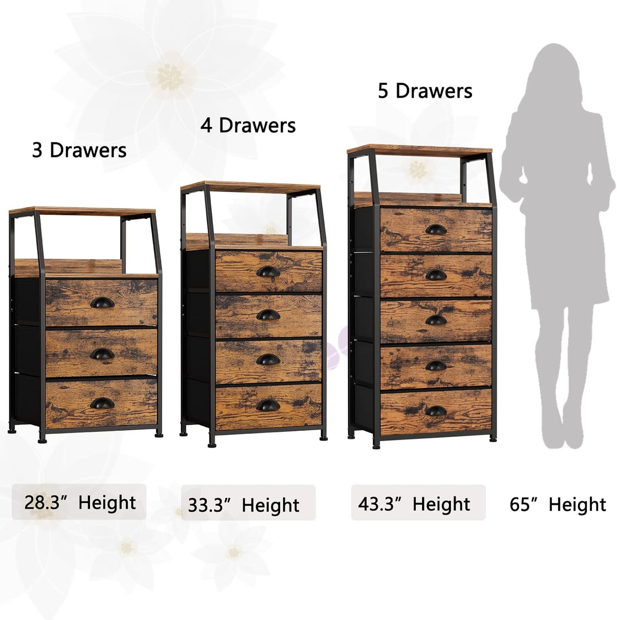 Furnulem Dresser for Bedroom, 5 Drawers Tall Nightstand, Chest of Drawers