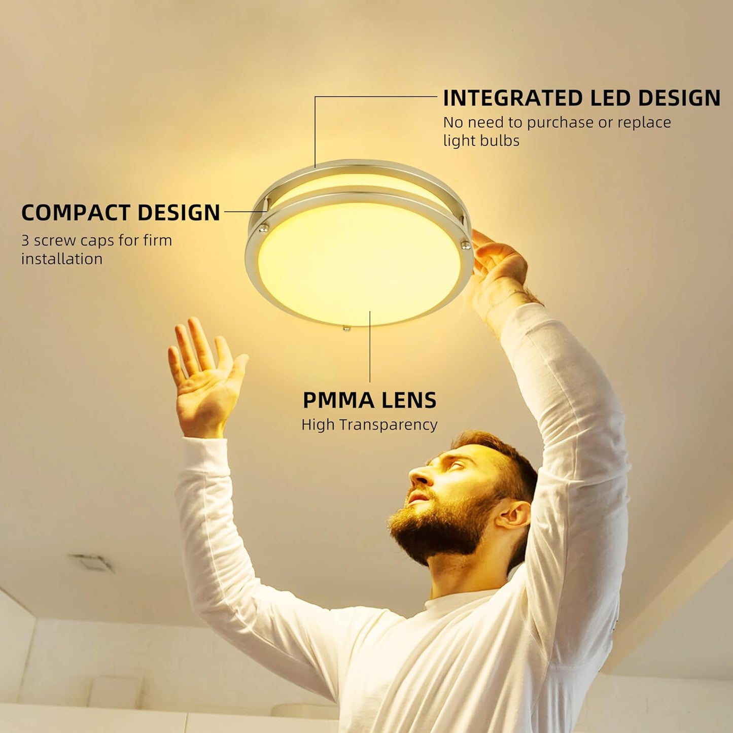 13 inch Flush Mount LED Ceiling Light Fixture, 2700K/3000K/3500K/4000K/5000K Adjustable Ceiling Lights, Brushed Nickel Saturn Dimmable Lighting for Hallway Bathroom Kitchen or Stairwell, ETL Listed