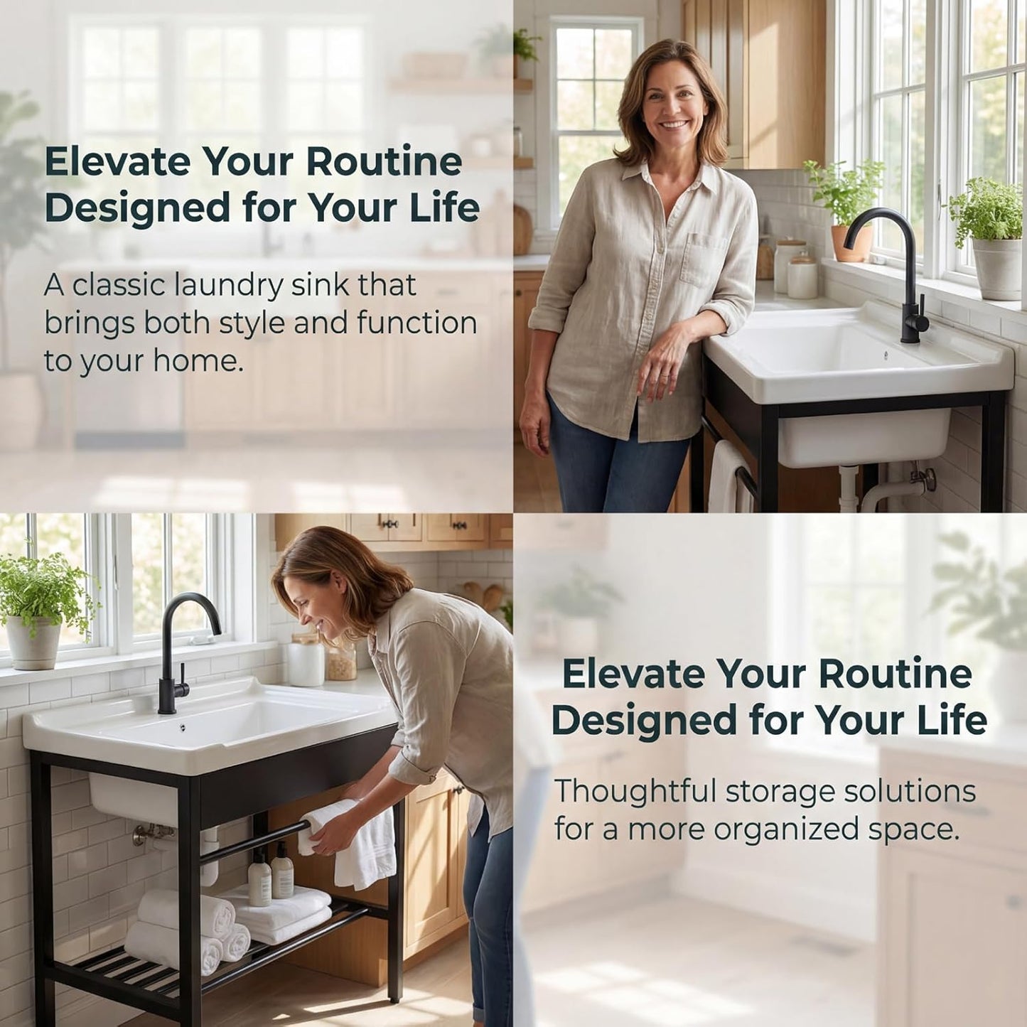 Freestanding Laundry Utility Sink, 28.3" x 19" x 32.3" Ceramic Utility Sink with Washboard Set with Bracket and Drain Kit for Laundry Room, Utility Room, Garage, Basement, Outdoor and Indoor