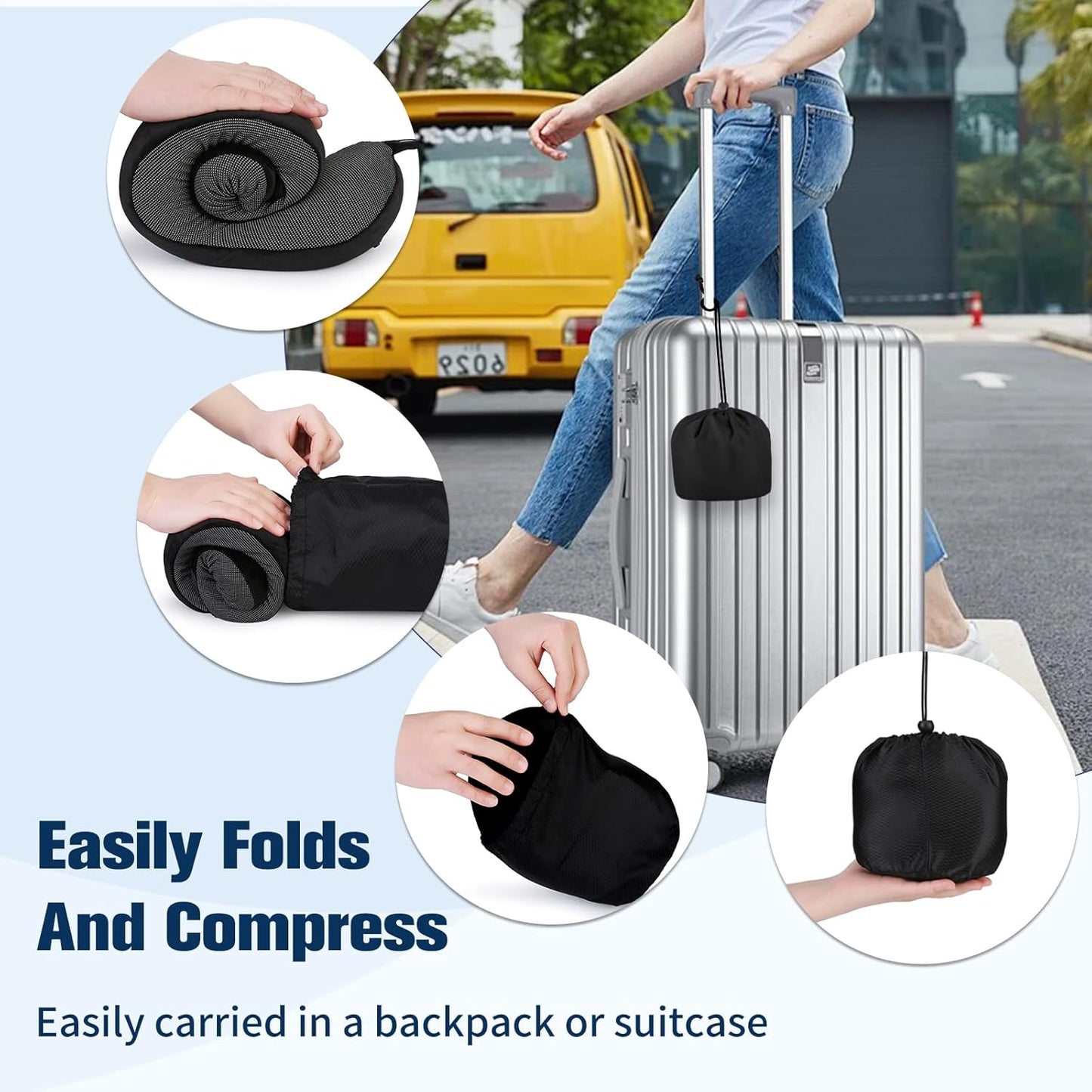 Cirorld Neck Pillow for Traveling, Travel Pillows for Airplanes,100% Pure Memory Foam Travel Neck Pillow, Adjustable Flight Pillow, Portable Plane Accessories with Eye Mask, Earplugs, Carry Bag