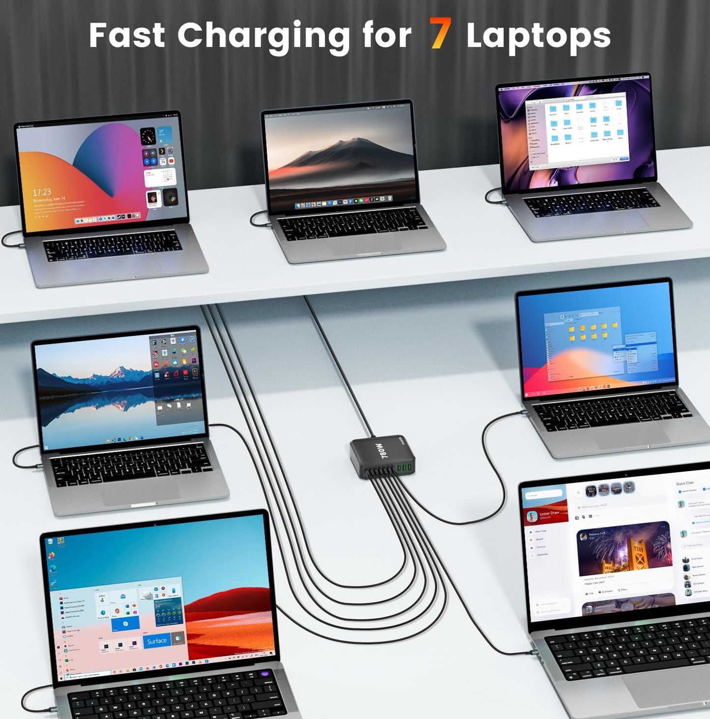 780W USB C Charger Block Fast 10-Port USB C Charging Station GaN PD 120W Laptop Charger Adapter for MacBook Pro/Air, DELL, iPad, iPhone, Samsung Galaxy Black