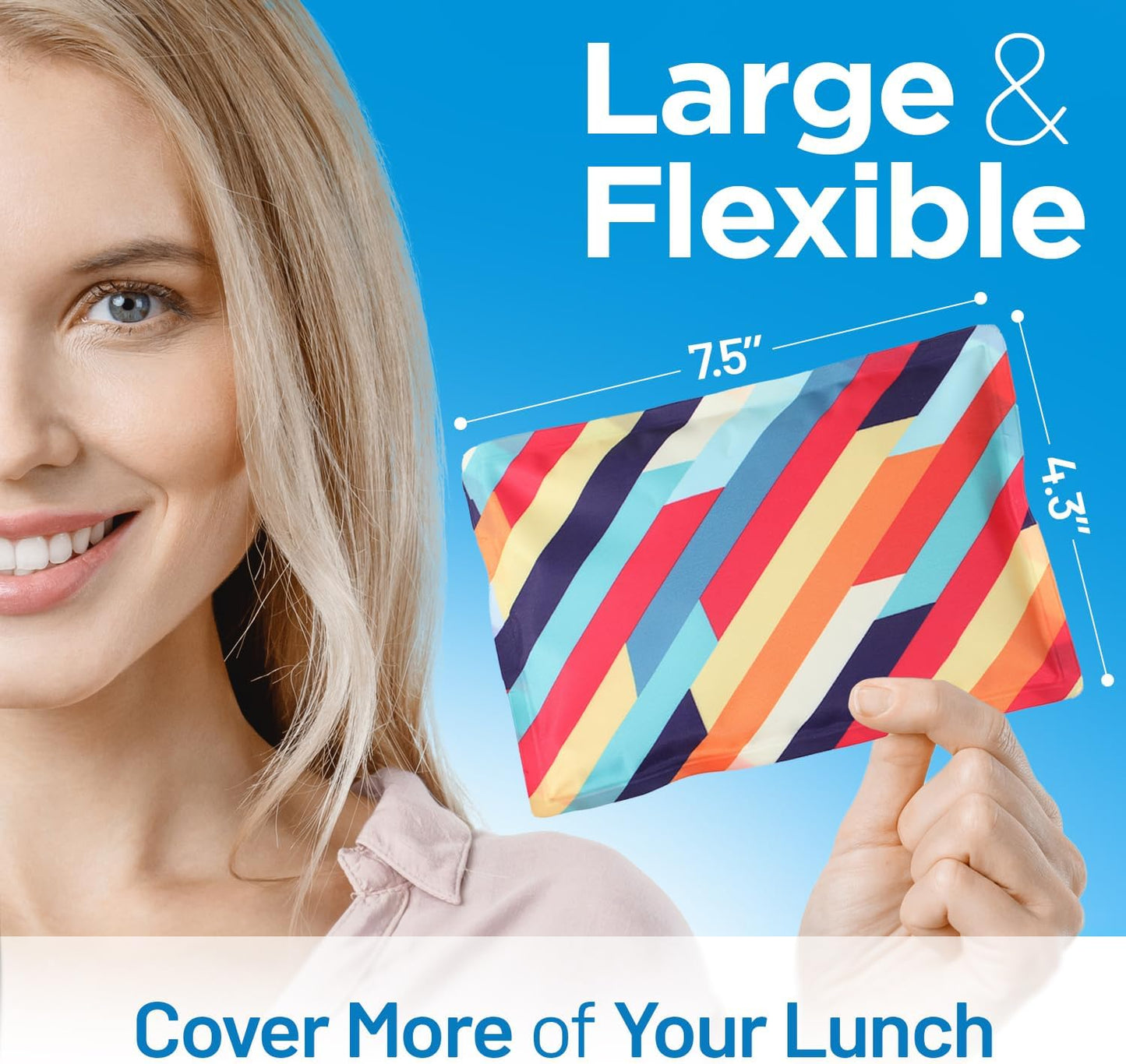 Everlasting Ice Reusable Ice Packs for Lunch Boxes & Coolers (4 Pack) Flexible, Long-Lasting, BPA Free, Versatile Lunch Box Ice Packs for Insulated Bags, Picnic, Travel, and More