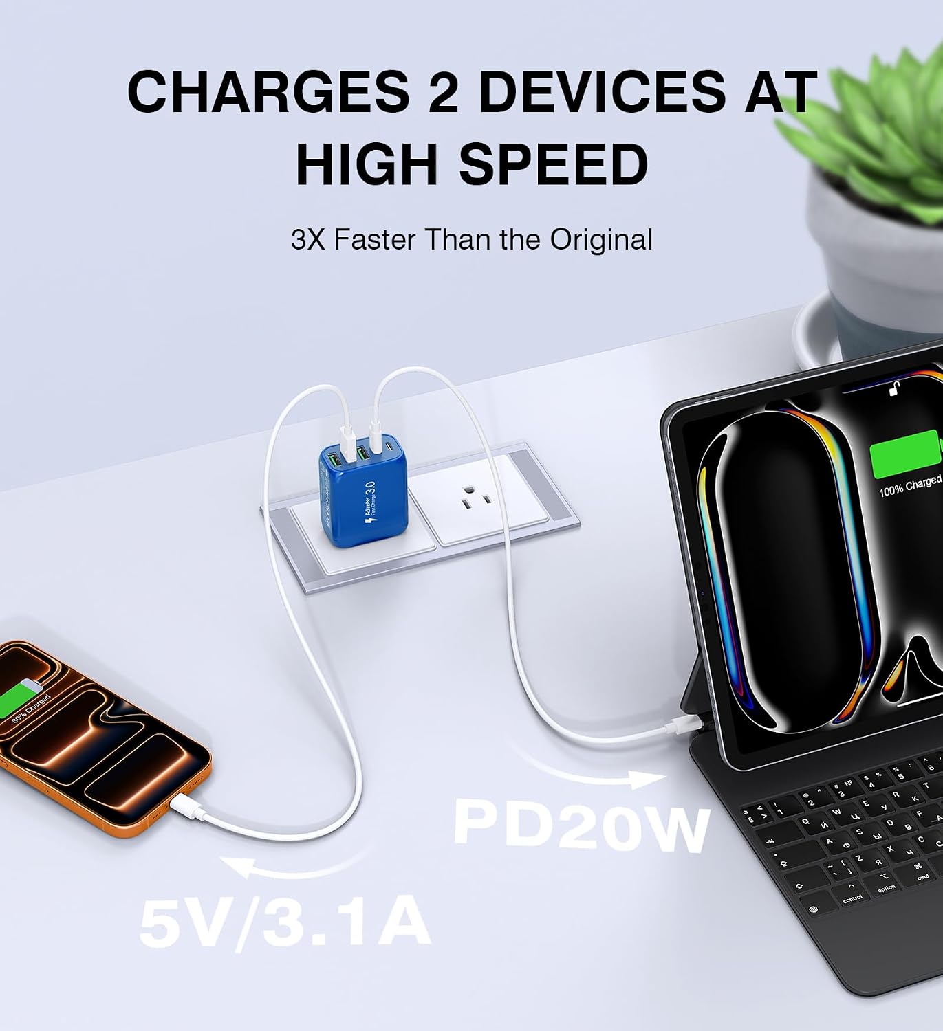 (2-Pack) 50W USB C Wall Charger Block, 5-Port C Charger Fast Charging Block PD Power Adapter +QC Multiport Type C Box Brick Cube USB A Wall Plug for iPhone 15/16/17 Pro Max,Samsung (Dark Blue)